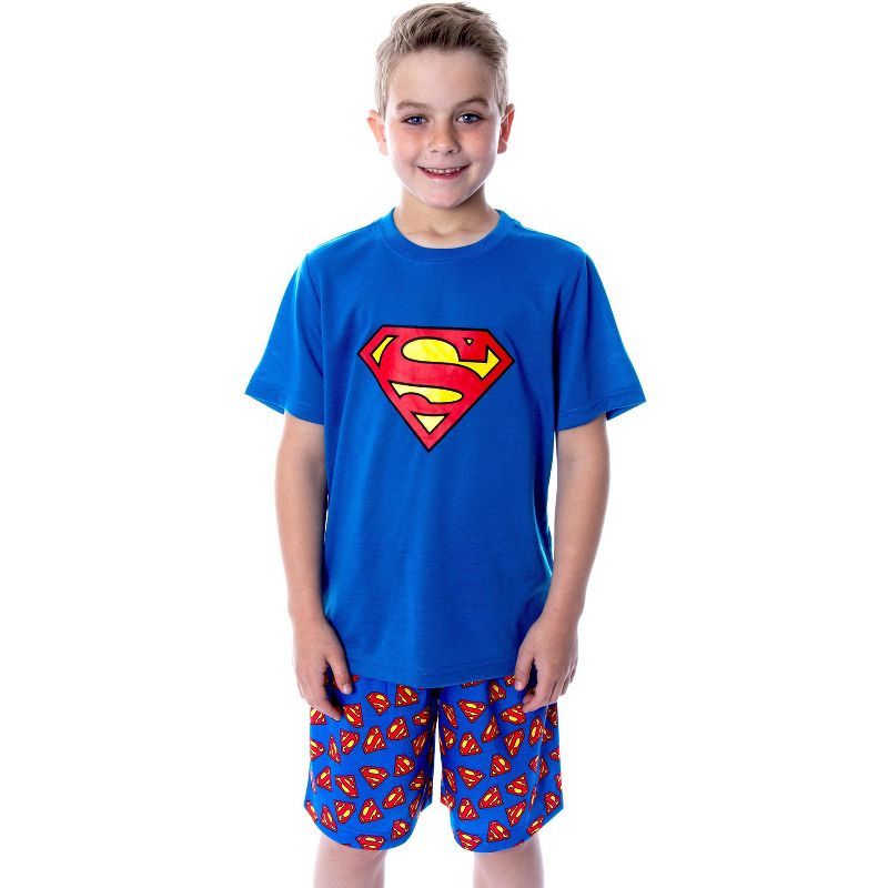 DC Comics Big Boys' Superman Logo Short Sleeve Pajama Short Set Blue, 1 of 6