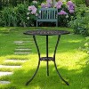 23.6" Round Cast Aluminum Patio Bistro Table, Outdoor Coffee Bistro Side Table with Umbrella Hole, Antique Design Dining Desk, Black - 4 of 4