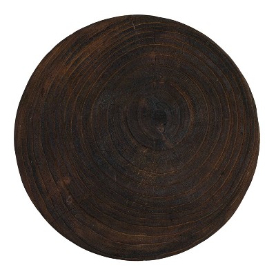 Charred Brown Hand-Carved Paulownia Wood Accent Stool
