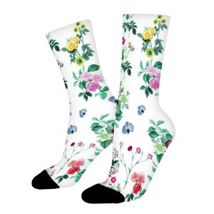 Green Leaves And Flowers Women Printed Crew Socks Funny Funky Socks Soft Polyester Novelty Gifts for Artists Men - 1 of 1