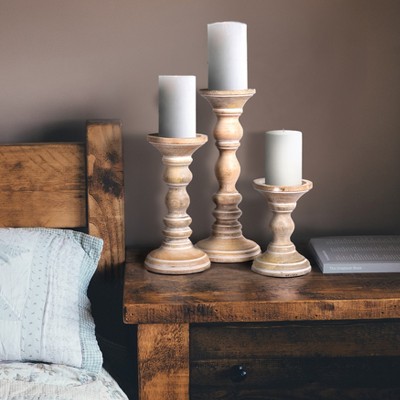 Whitewash Winter Wood Trio Candlestick Set for Tabletop Decor