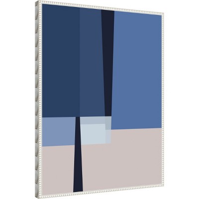 Blue and White Abstract Canvas Wall Art with Beaded Frame