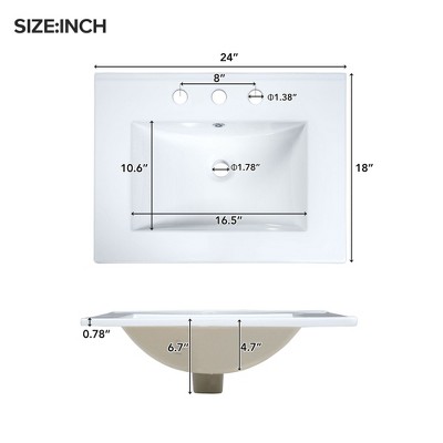 Mshliw Compact 24" Freestanding Bathroom Cabinet with Ceramic Basin, Soft-Close Hinges, Storage Drawers & Door Racks