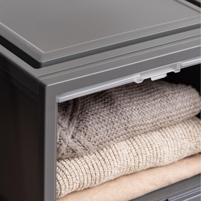 Gray Stackable Plastic Storage Chest with Flip-Up Doors, 3 Pack