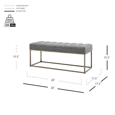 Light Gray Polyester Upholstered Bench with Brushed Gold Steel Base