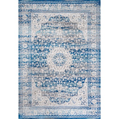 Blue and Dark Gray Medallion Synthetic 4' x 6' Area Rug