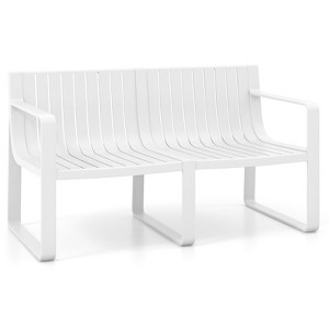 Tangkula Patio Loveseat 2-Person Bench w/ Curved Backrest Slatted Design for Backyard - 1 of 4