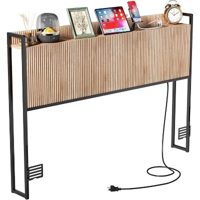Boersma Queen Size Fluted Headboard Only with Outlets, Wall Mount Wood Headboard with Storage, Height Adjustable, Storage Rack, Sturdy and Stable
