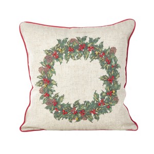 Saro Lifestyle Holly Wreath w/ Bells Pillow - Poly Filled, 16" Square, Multi - 1 of 3