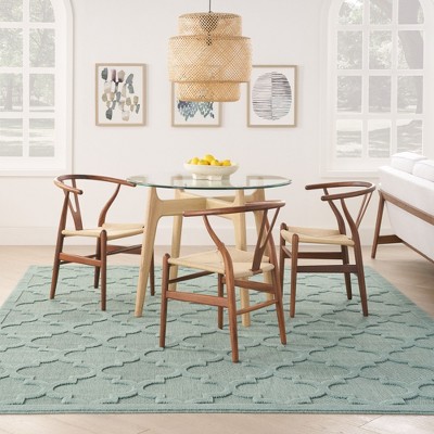 Aqua Teal Trellis 7' x 10' Flat Woven Synthetic Area Rug