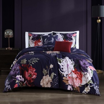 Bebejan Deep Purple Garden 100% Cotton 5-piece Reversible Comforter Set ...