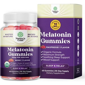 Organic 10mg Melatonin Gummies, Fast Acting Gummies for Adults, Enhanced Sleep Quality & Duration, Nature's Craft, 60ct - 1 of 4