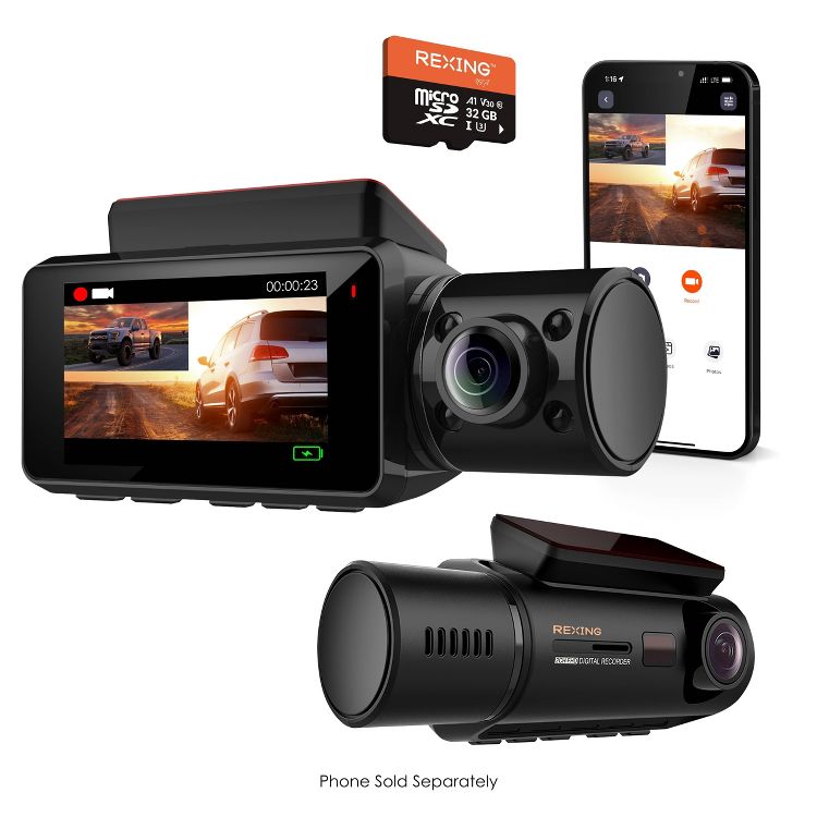 Rexing V3C Dual Channel Front &#38; Cabin 1080p Dash Cam with App Control: Vehicle Electronics, 2 of 17
