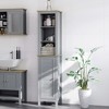 kleankin Tall Bathroom Storage Cabinet with 3 Tier Shelf, Cupboard, Door, Free Standing Linen Tower, Slim Side Organizer, Gray - image 3 of 4