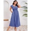 Women's Plus Size Maternity Maxi Dress Summer Casual Round Neck Short Sleeve Smocked High Waist Maxi Dresses with Pockets - 2 of 4