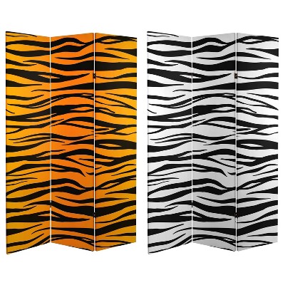 6" Double Sided Tiger Print Canvas Room Divider Black - Oriental Furniture