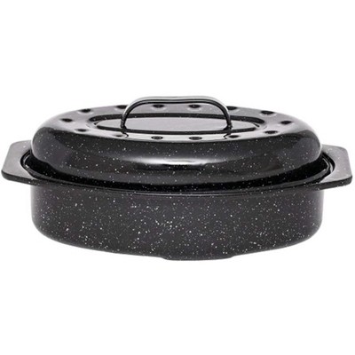 Turkey Cookware Granite Ware Oven Roasting Cooking Oval Roaster Pan With Lid NEW 