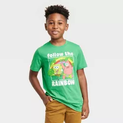Boys' SpongeBob SquarePants St. Patrick's Day Rainbow Short Sleeve Graphic T-Shirt - Heather Green