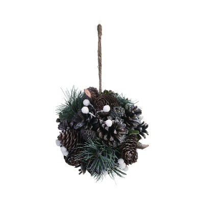 Transpac Pinecone 5 in. Green Christmas Natural with Green Accent Ball