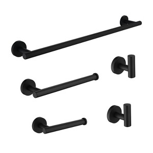 Cobbe Matte Black Bathroom Hardware Set with Towel Rack, Hand Towel Bar, 2 Towel/Robe Hooks, Toilet Paper Holder Bathroom Accessories Set 5-Piece - 1 of 4