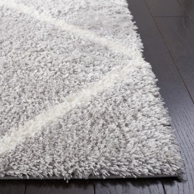 Light Grey and White Rectangular Shag Area Rug 5' x 7'