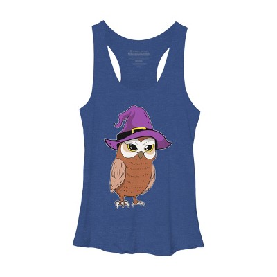 Women's Design By Humans Owl Witch Halloween T Shirt By thebeardstudio Racerback Tank Top