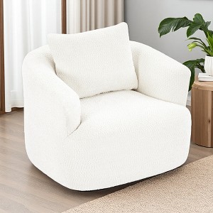 360-degree Swivel 38.2" Barrel Sofa Chair with Boucle Upholstery and Throw Pillow - 1 of 4