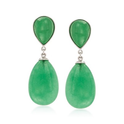 Ross-Simons Pear-Shaped Green Jade Drop Earrings in Sterling Silver