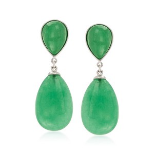 Ross-Simons Pear-Shaped Green Jade Drop Earrings in Sterling Silver - 1 of 3