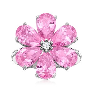 Ross-Simons 6.00 ct. t.w. Simulated Pink Sapphire Flower Ring With .20 ct. t.w. Czs in Sterling Silver - 1 of 4