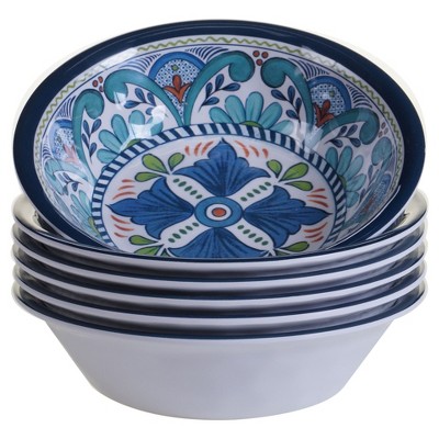 Certified International Talavera by Nancy Green Melamine Bowls 22oz Blue - Set of 6