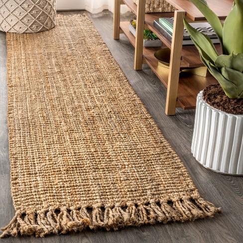 2'x8' Para Hand Woven Chunky Jute with Fringe Runner Rug, Natural -  JONATHAN Y