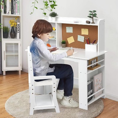 homfan Study Desk and Chair Set,  - Features Bookshelf, Bulletin Board, and Cabinets