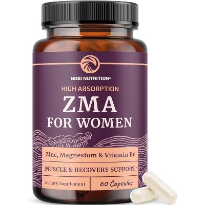 High Absorption Zinc Magnesium Aspartate with VIT B6 Supplement for Women, Post Workout Support for Muscle Growth & Recovery, Nobi Nutrition, 60ct