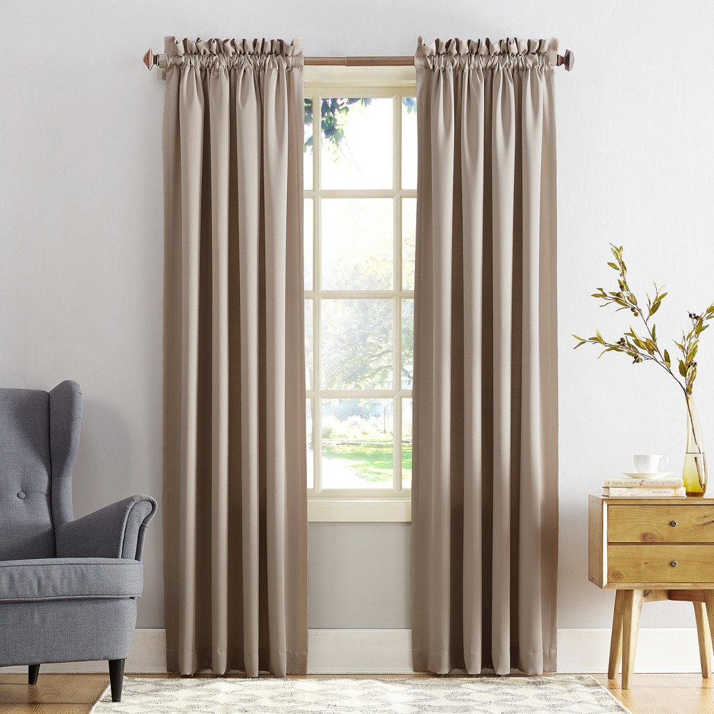 Photos - Curtains & Drapes 54"x108" Sun Zero Room Darkening Seymour Rod Pocket Curtain Panel Stone