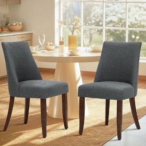 Set of 2 Mid-Century Upholstered Dining Chairs with Wood Legs, Fabric Side Chairs with Back for Kitchen, Dining Room, or Restaurant - Beige - 1 of 4
