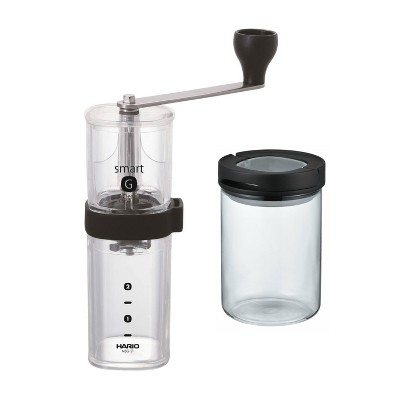 Hario Smart G Coffee Mill (Clear) and Sealed Coffee Canister Bundle
