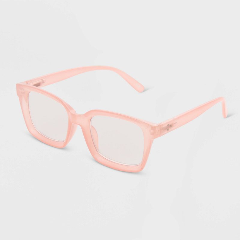 Women's Shiny Plastic Rectangle Blue Light Filtering Reading Glasses - Universal Thread™ Rose Pink, 3 of 4