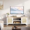 Rattan TV Stand Fits TVs Up to 70 Inches, Boho Entertainment Center with 2 Cabinets , Wooden Media Console Table for Living Room - 2 of 4