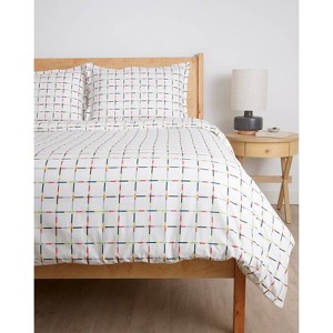 society6 Twin/Twin Extra Long Windowpane Brushed Cotton Duvet Set - 1 of 4