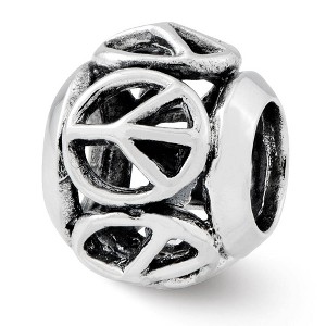 Black Bow Jewelry Antiqued Sterling Silver Peace Sign Bead Charm - 1 of 4