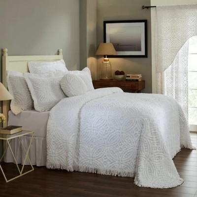 Gray Full Cotton Chenille Tufted Bedspread Set with Shams
