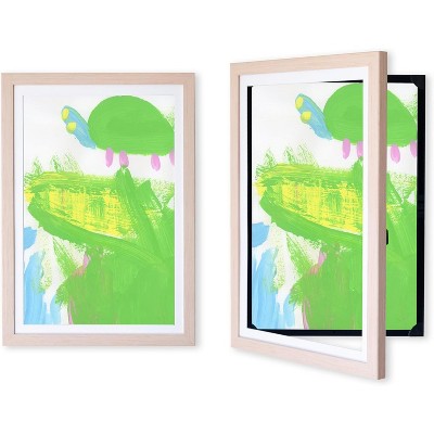 Dynamic Frames Art Display (2pk), Stores 50 Pcs of 12" x 18" Kids Artwork - Wooden 20.75" x 14.75" Frame - Front Opening, Hangs Vertical or Horizontal