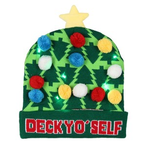Seven Times Six Festive Holiday Novelty Adult Light Up Knit Beanie Pom Pom Hat Cap OSFM - 1 of 4