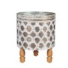 Evergreen Embossed Metal Planter with Wood Legs, Set of 2 - 4 of 4