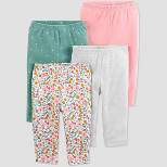 Carter's Just One You® Baby Girls' 4pk Polka Dot and Floral Print Pull-On Pants - Green/Pink/Gray