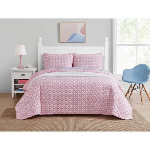 Laura Ashley 3pc King Loveston 100% Cotton Quilt Bedding Set Red : Target