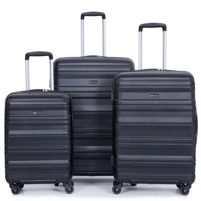 Expandable 3 Piece Luggage Sets PC Lightweight & Durable Suitcase with Two Hooks, Spinner Wheels, TSA Lock, (21/25/29) Peach