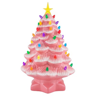 14in Ceramic Lit Tree Decorative Figurine Pink - Mr. Christmas