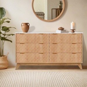 Fluted 6 Drawers Dresser with Faux Marble Top, Modern Curved Profile Design TV Stand for TVs Up to 55" - 1 of 4